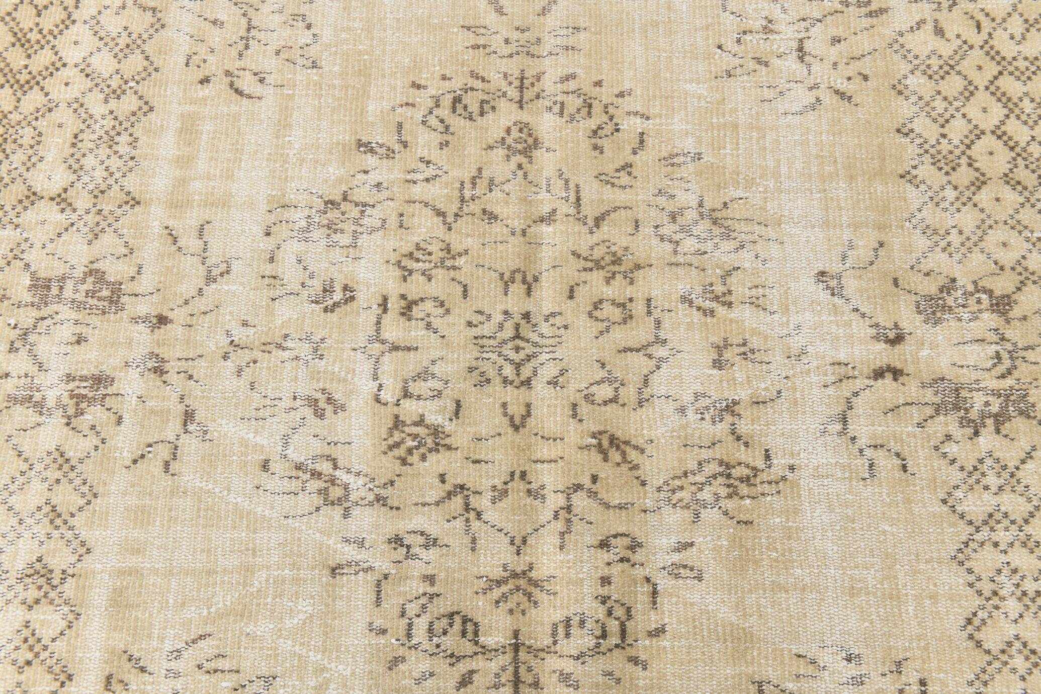 Vintage Cream & Brown Turkish Handmade Rug, 149x252Cm