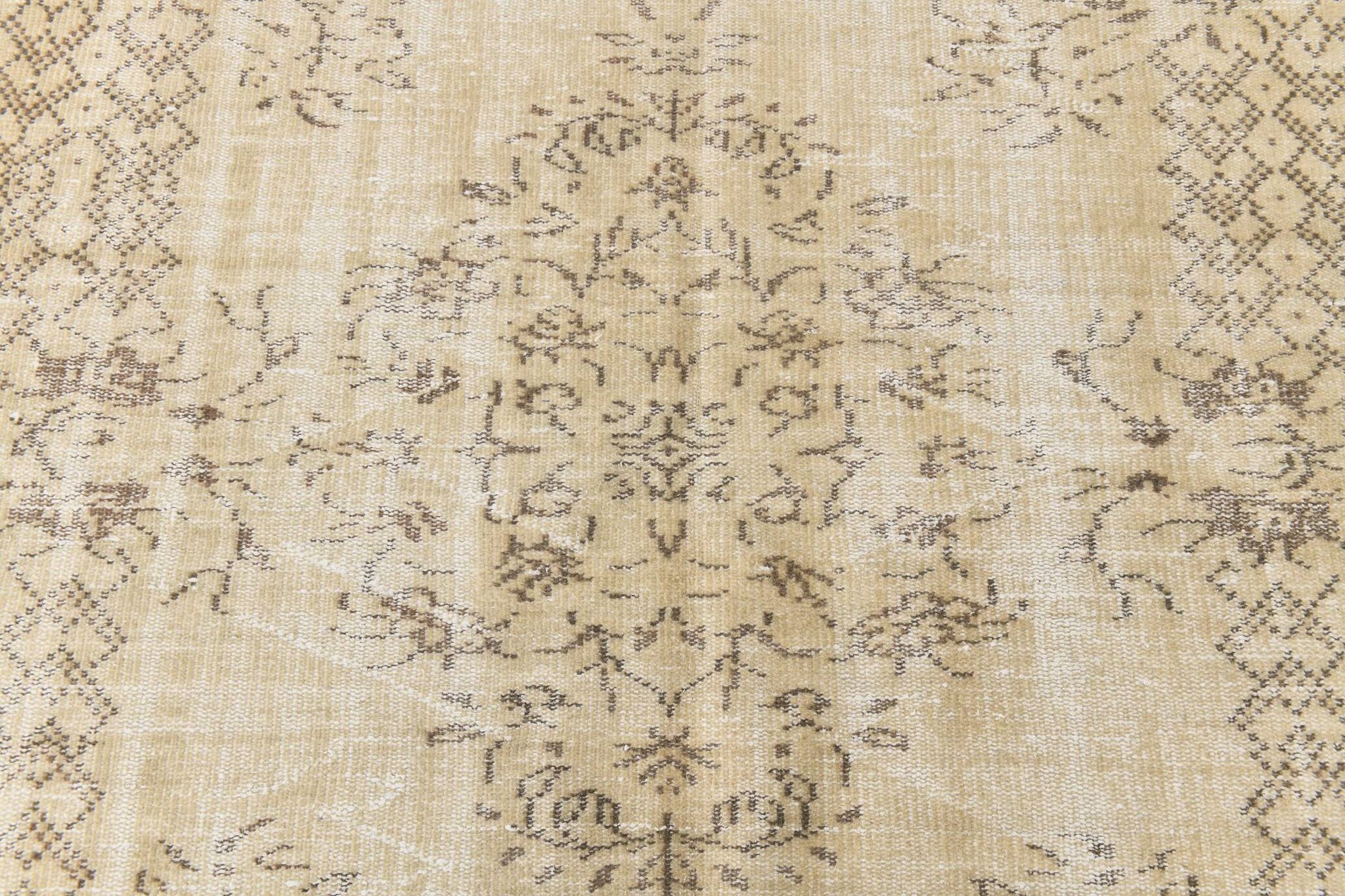 Vintage Cream & Brown Turkish Handmade Rug, 149x252Cm