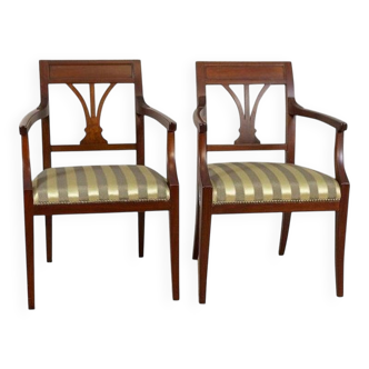 Set of Armchairs in Classicizing Forms in Striped Upholstery, 1990s