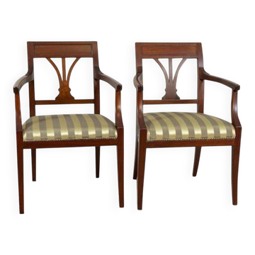 Set of Armchairs in Classicizing Forms in Striped Upholstery, 1990s