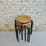 Set of 4 wooden and metal school stools