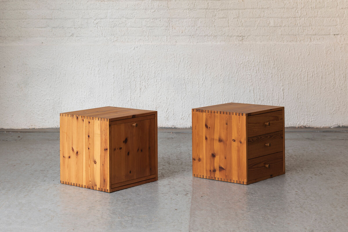Set of 2 pine cube cabinets in the style of ate van apeldoorn, dutch design, 1960’s