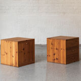 Set of 2 pine cube cabinets in the style of ate van apeldoorn, dutch design, 1960’s
