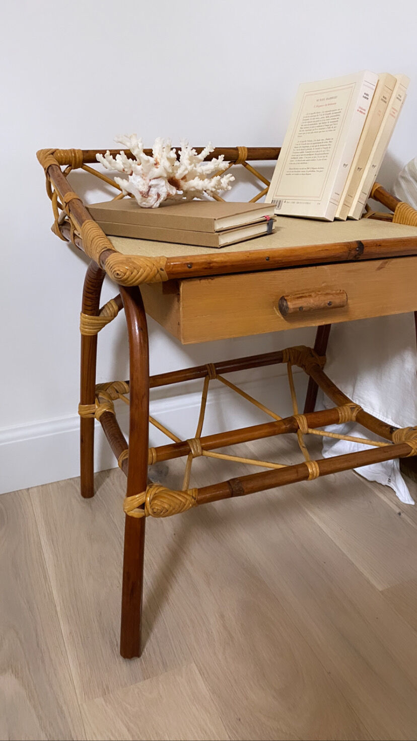 Pair of rattan bedside tables