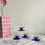 Lot de 4 verres coupes coupelles art déco et pied coloré bleu