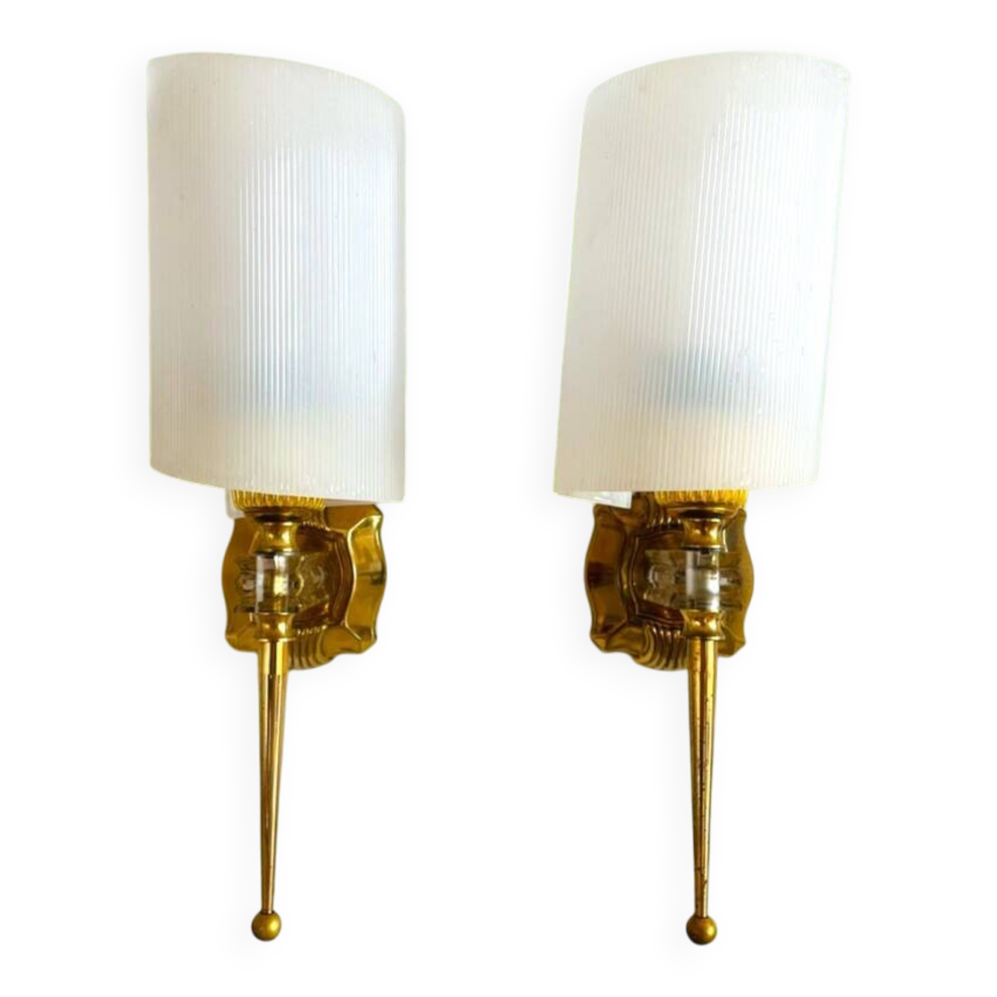 Paire d'appliques en laiton et acrylique, France 1960
