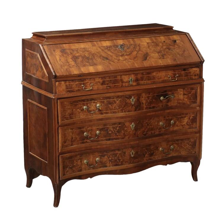 Antique Baroque Walnut Furniture 3 Drawers Italy 18th Century