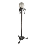 Large art deco floor lamp in wrought iron and white pressed molded glass (height 211 cm)