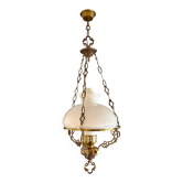 White opaline and brass pendant light