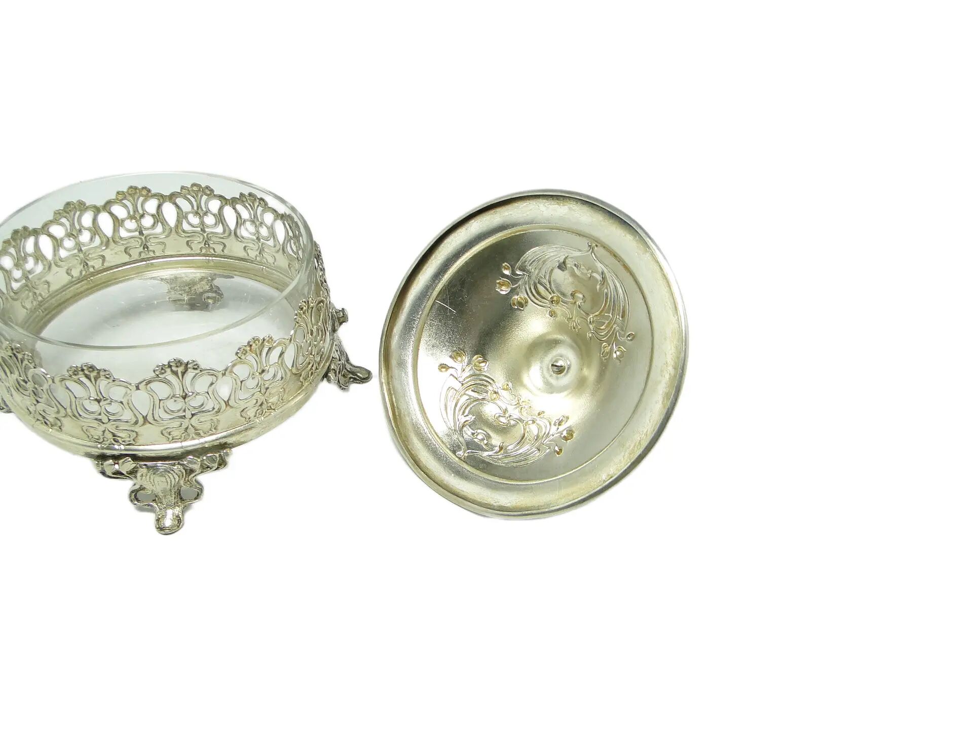 Bonbonnière, Art Nouveau, laiton argenté, Allemagne, début du 20e siècle