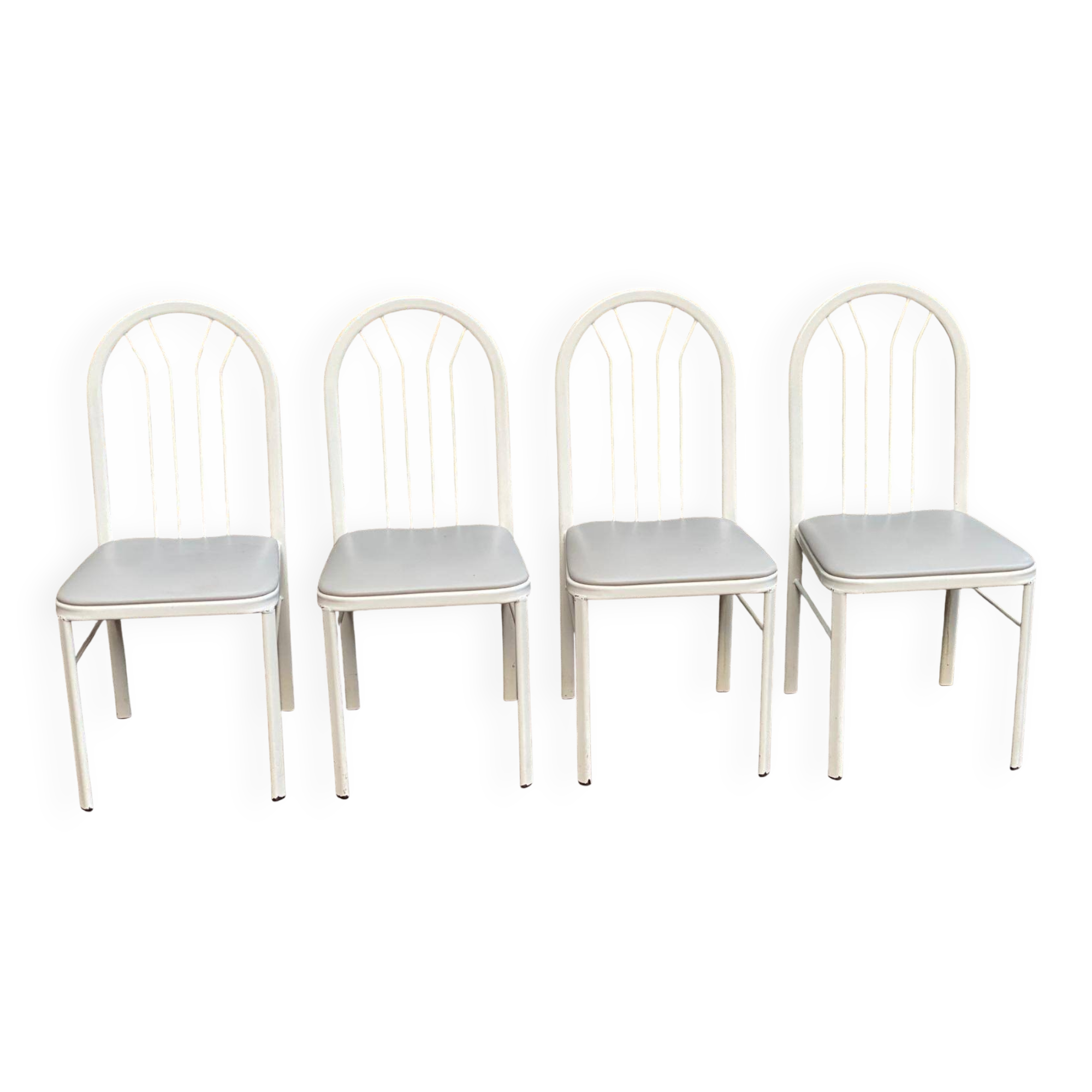 4 chaises en acier blanc et cuir gris