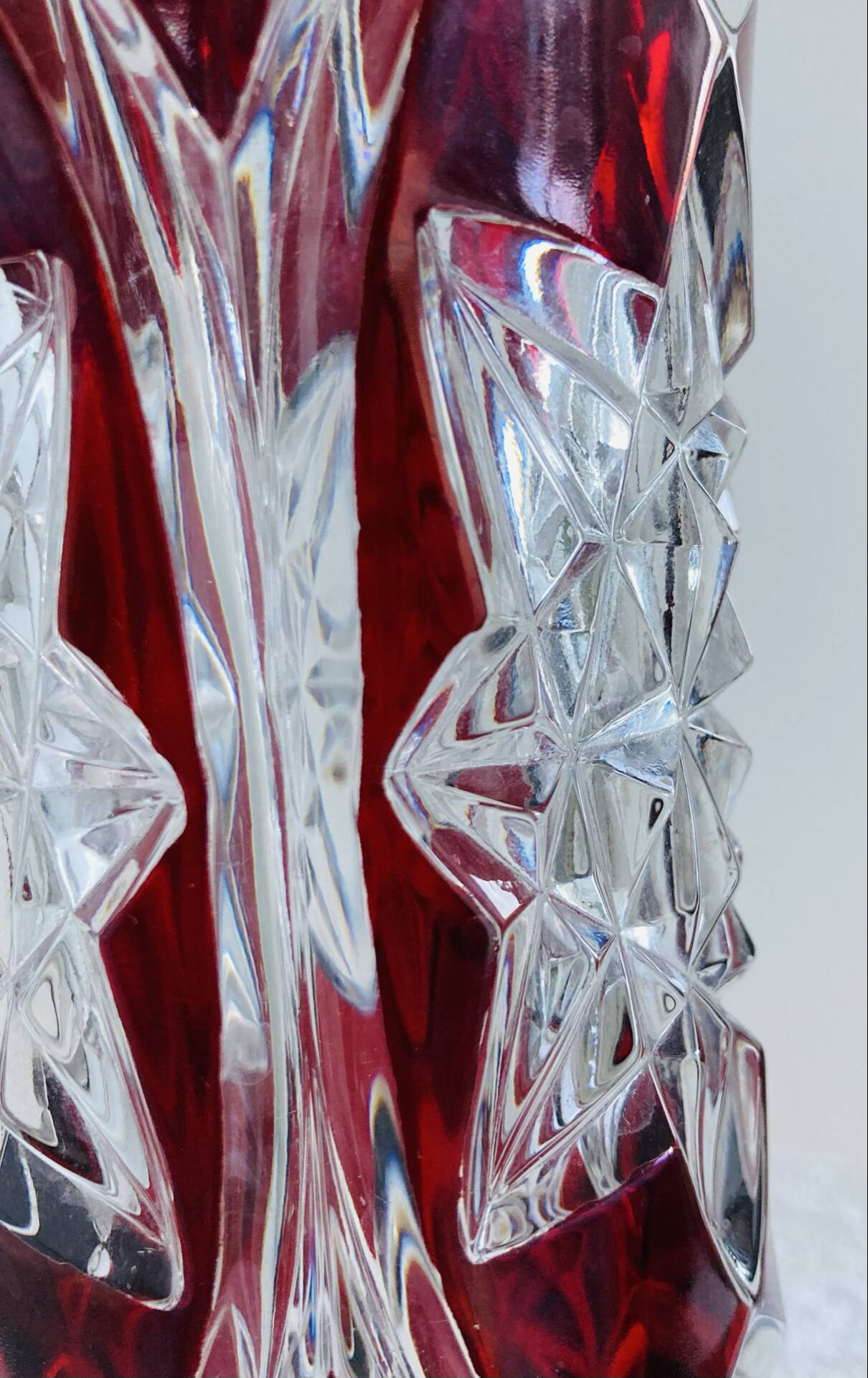 Antique bohemian crystal vase from the mid-20th century in bacara style.