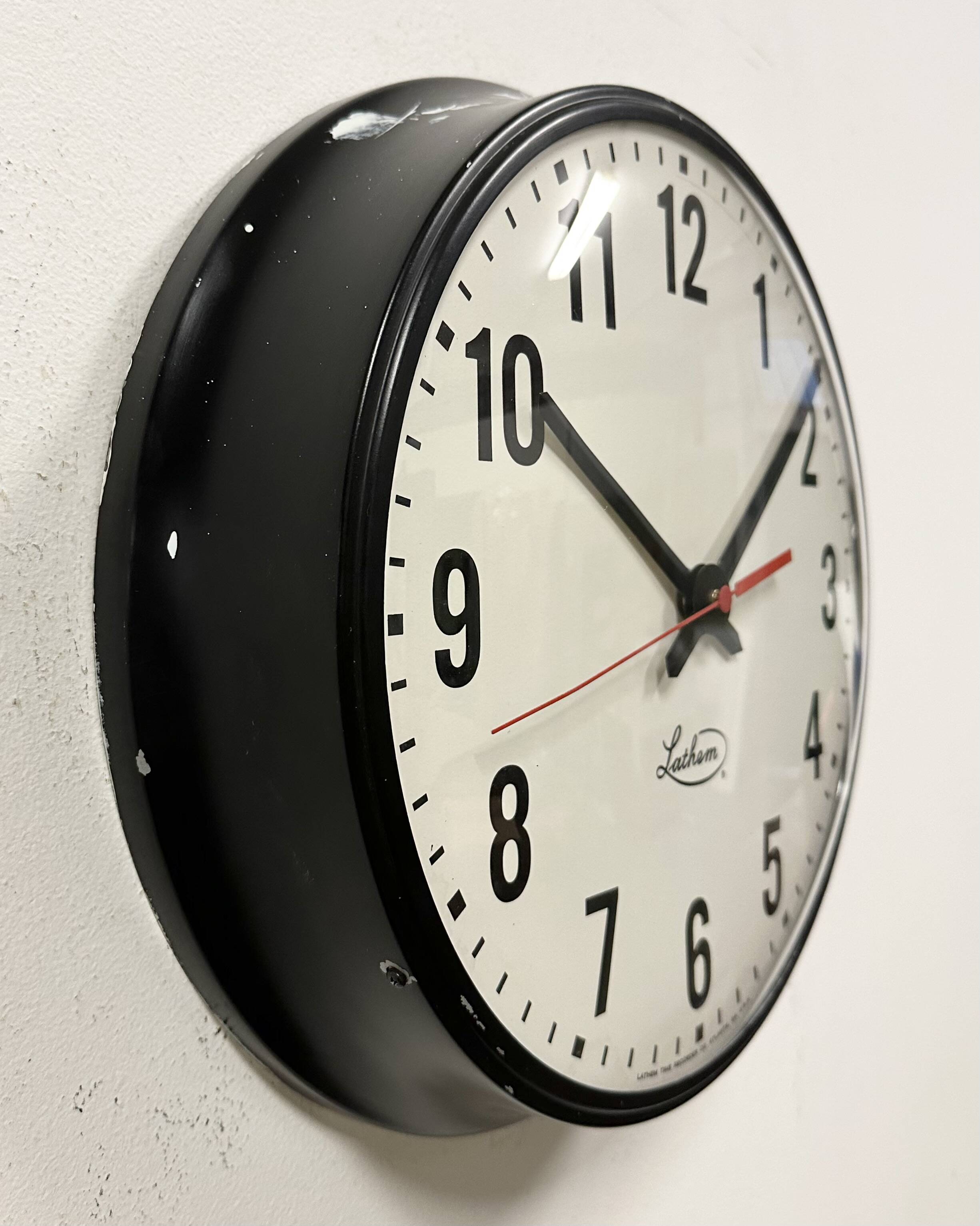 Vintage Black School Wall Clock from Lathem, 1980s