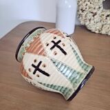 Glazed ceramic vase with geometric and cross patterns