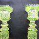 2 old yellow uraline glass candle holders signed portieux
