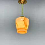 Petite suspension Art déco en laiton et verre coloré, Allemagne années 1930, restaurée