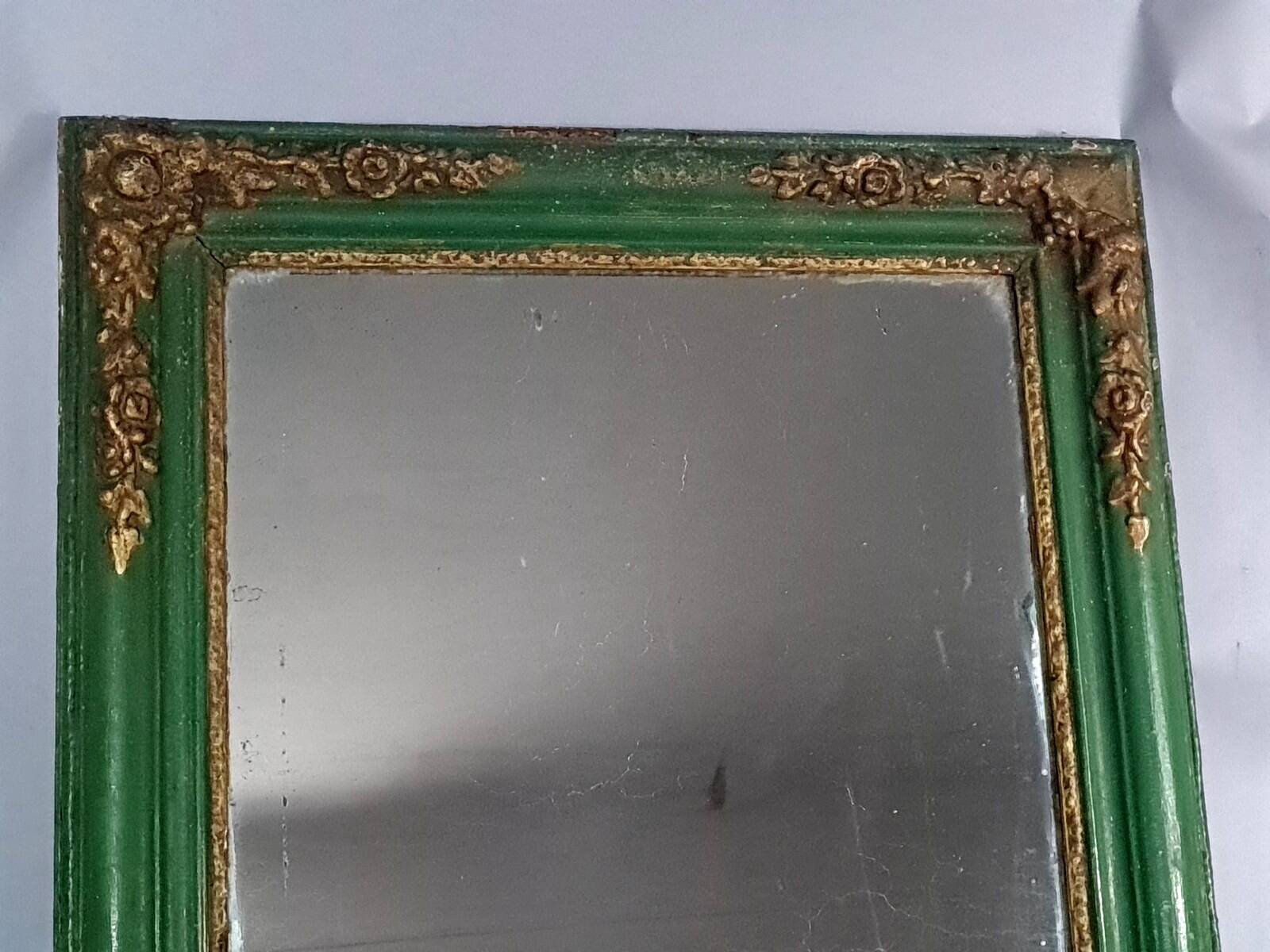 Antique mirror with green and gold stucco wood frame 73x62 cm C626