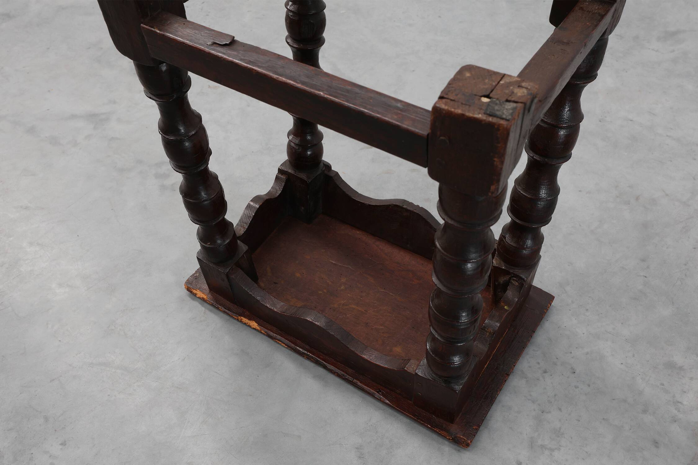 19th Century oak rectangular joint stool or table with turned legs, France
