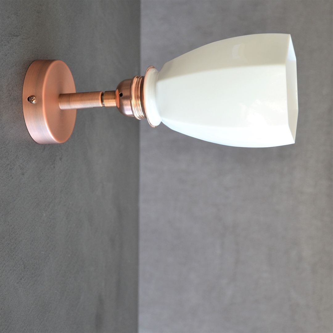 Original articulated wall lamp in white opaline and copper support
