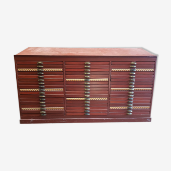 Large old trade furniture 51 wooden drawers metal handles printing mag
