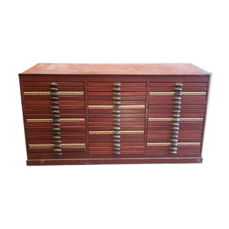 Large old professional furniture 51 drawers wood metal handles mag printing