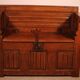 Oak bench chest with incorporated panels and gothic elements