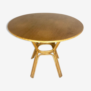 Table en bois et rotin ronde