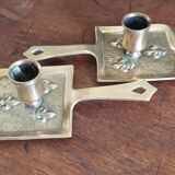 Pair of bronze candlesticks, fleur-de-lis