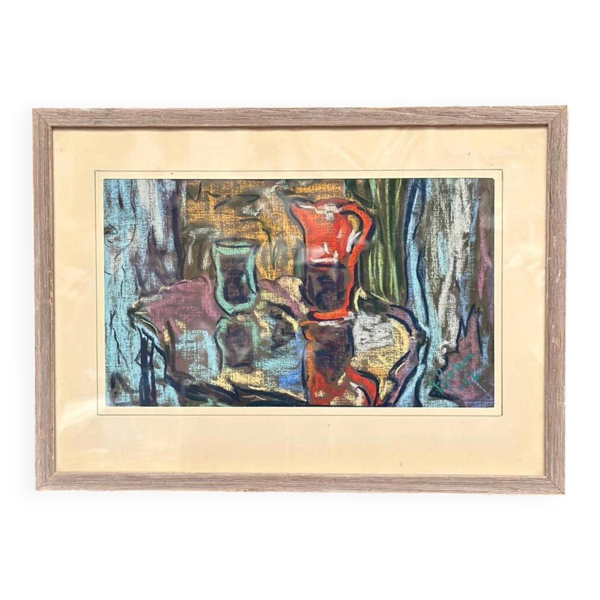 Nature morte originale suédoise sur papier — Arrangement doux par E. Holm — Milieu du siècle — Verni — 37 × 27 cm (14,6" × 10,6")
