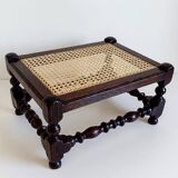 Antique Belle Epoque Oak Wood and Cane Footstool/ Occasional Table, late 19th-C
