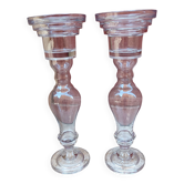 Pair of large glass candlesticks