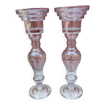 Pair of large glass candlesticks