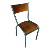 Chaise ancienne mullca modèle 510 metal vert + assise dossier bois vin