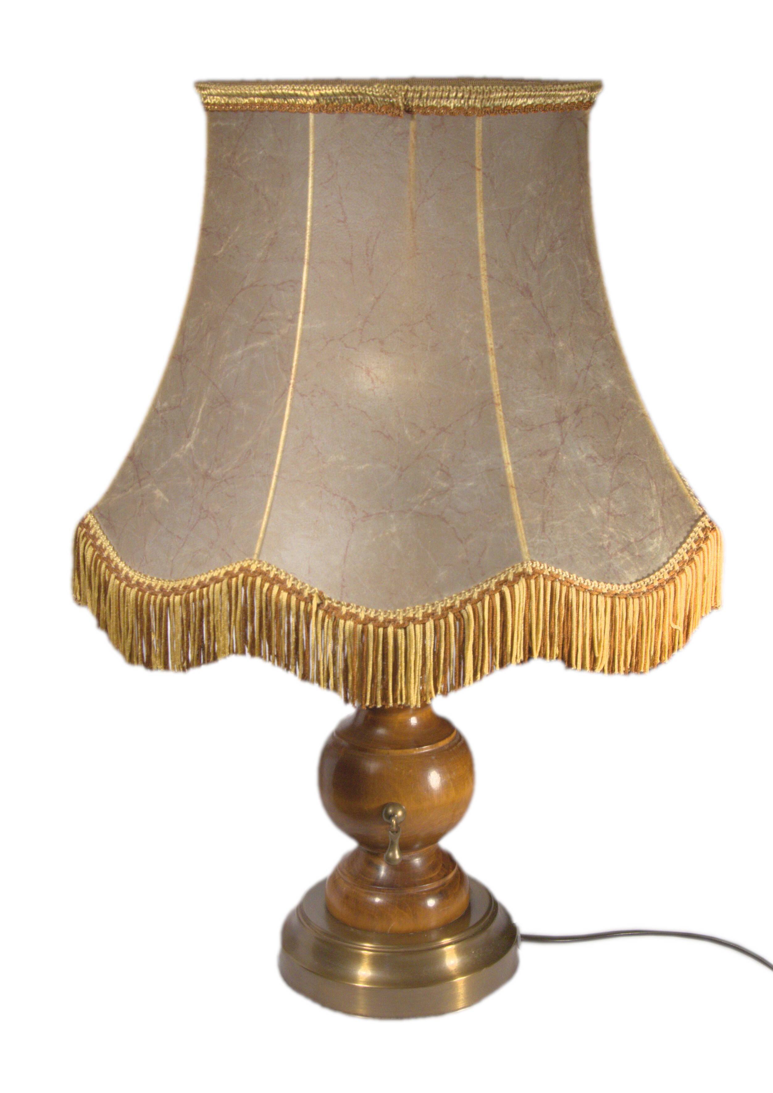 Retro-style lamp in turned wood and gold metal, 37x57cm