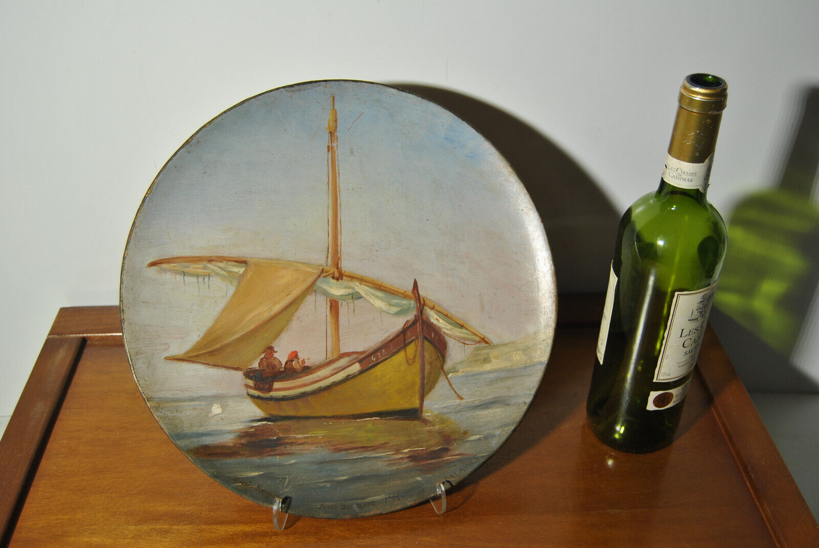 Set of 3 dishes 19th century terracotta painting 1895 boat lily lily swan