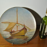 Set of 3 dishes 19th century terracotta painting 1895 boat lily lily swan