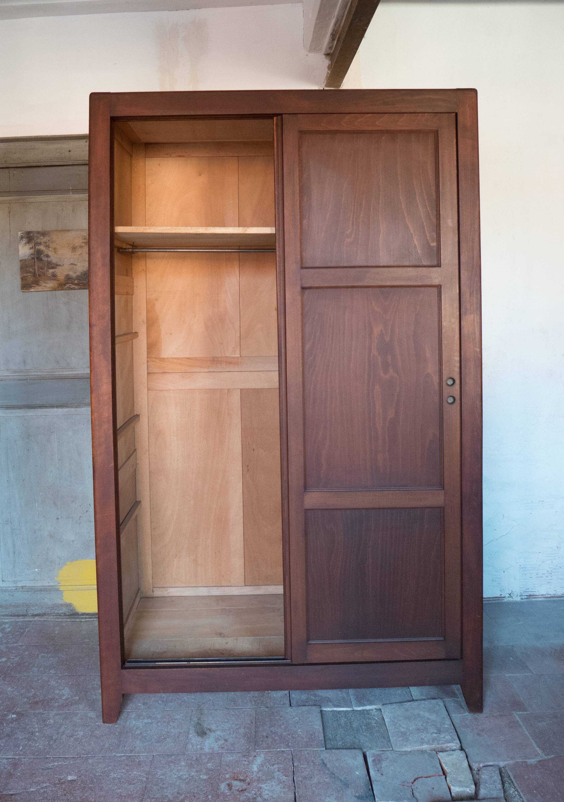 Armoire bois portes coulissantes, armoire bois, meuble de rangement vintage