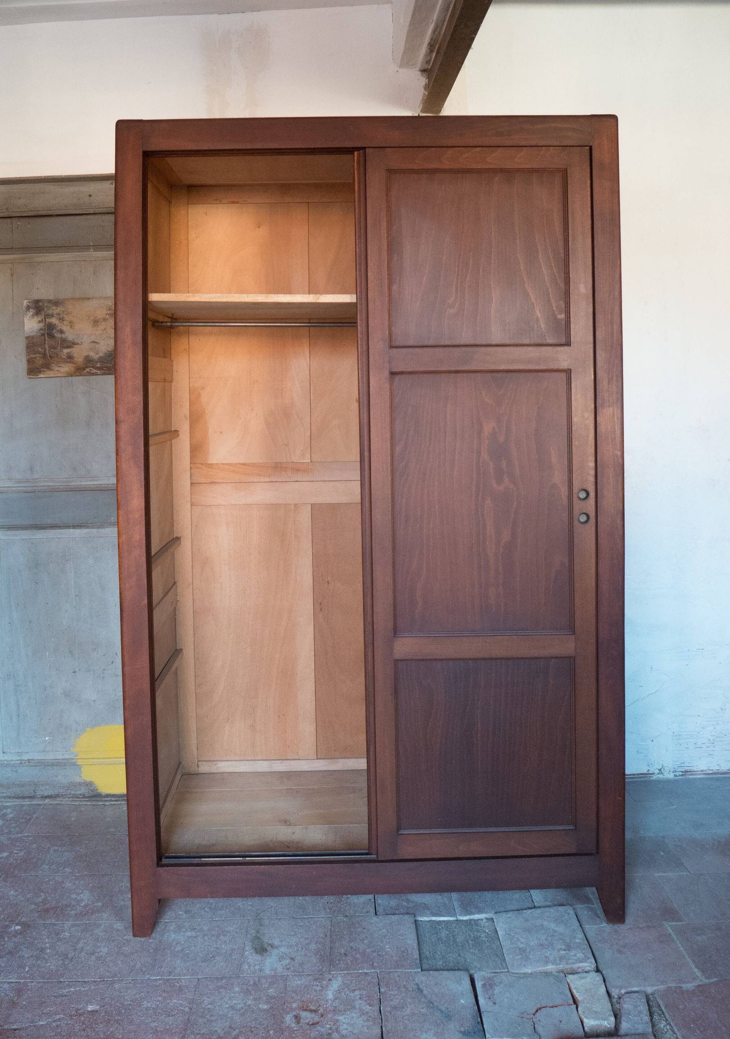 Wooden wardrobe with sliding doors, wooden wardrobe, vintage storage furniture