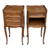2 tables de chevet Louis XV chêne massif courbé avec tiroirs 1960