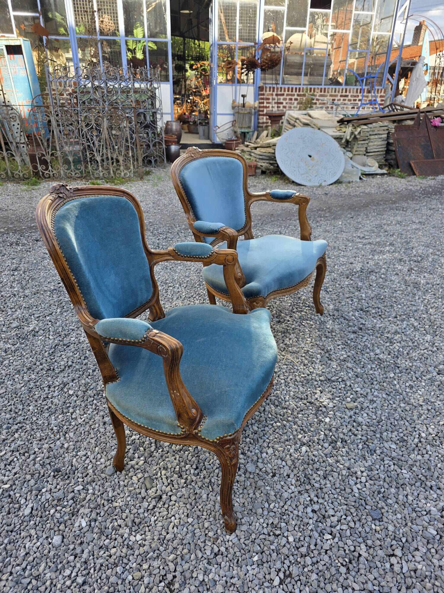 Pair of Louis XV style cabriolet armchairs