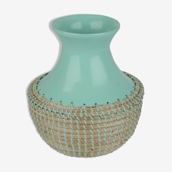 Vase décoratif vert eau et paille