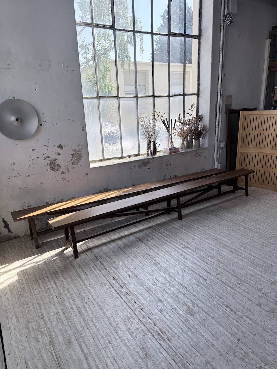Paire de bancs de ferme chêne 4 mètres