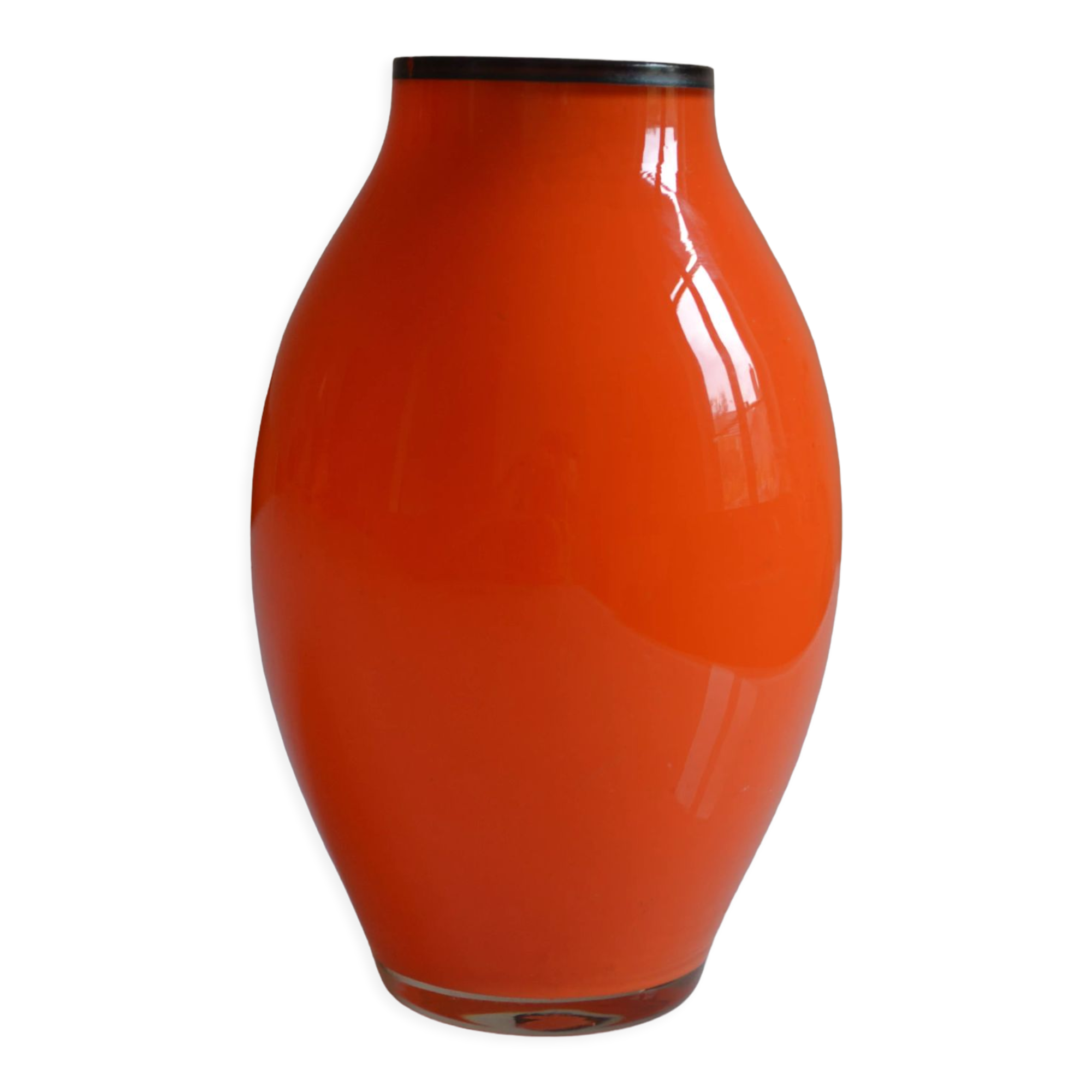 Vase vintage glass orange mouth blow murano italy