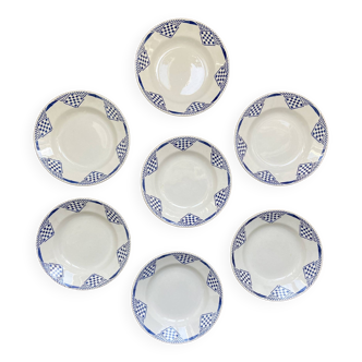 Set of 7 vintage Moulin des Loups soup plates from the 1950s, “Pantin” decor