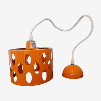 Suspension Mathias, space age, in orange openwork lacquered metal