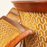 Set of 6 vintage dining chairs in Art Deco geometric jacquard.