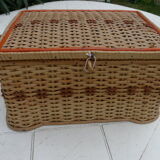 Vintage sewing box wicker bamboo 1950