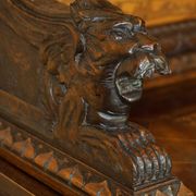 Banc Monks Antique Sculpté Lion Griffon 1860 avec Rangement