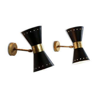 Paire d'appliques diabolo italiennes noir