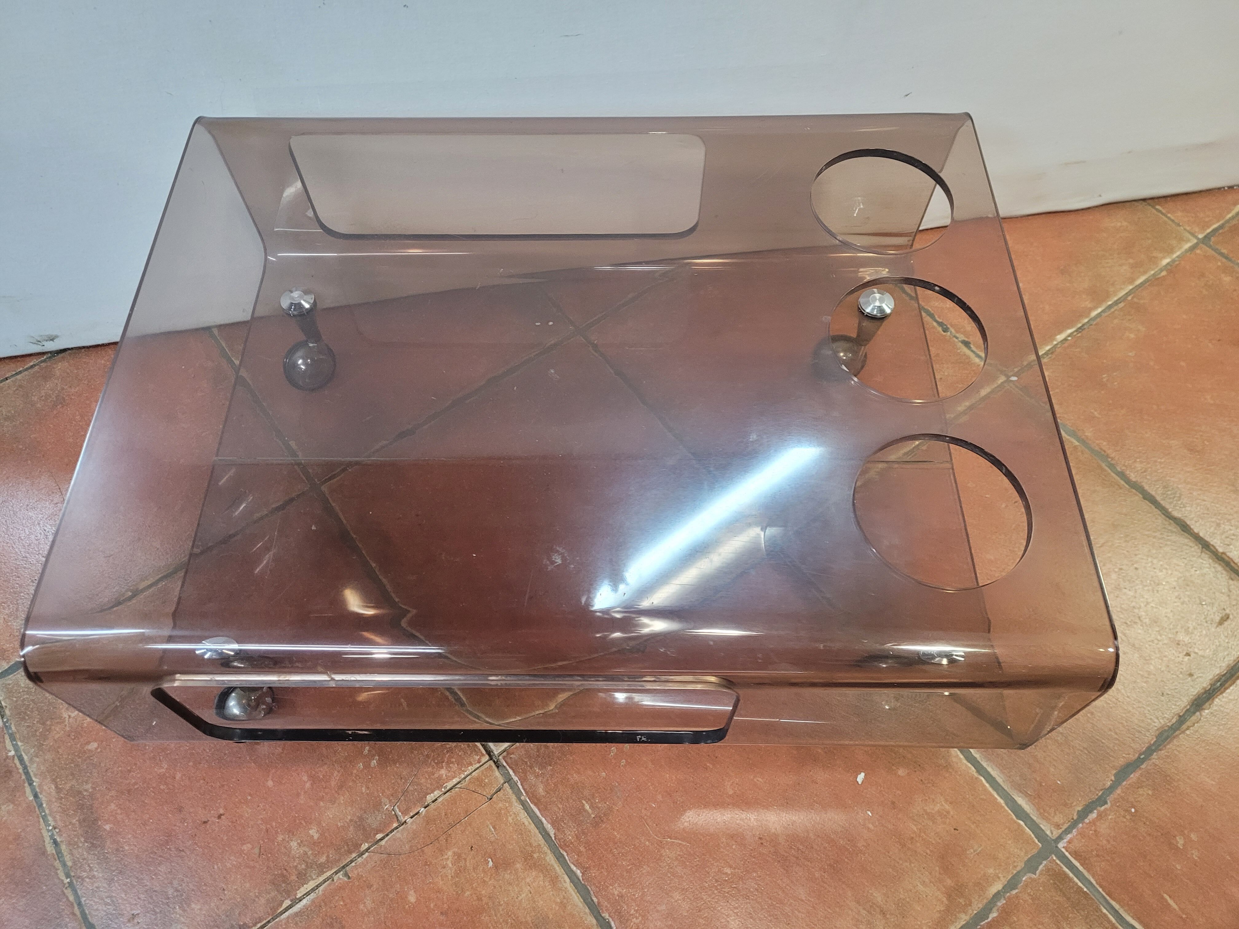 Smoked plexiglass coffee table from the 70s